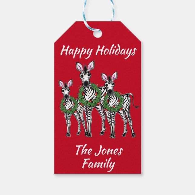 Etiqueta Para Presente Feriado Zebras, festiva terra natalícia (Frente)