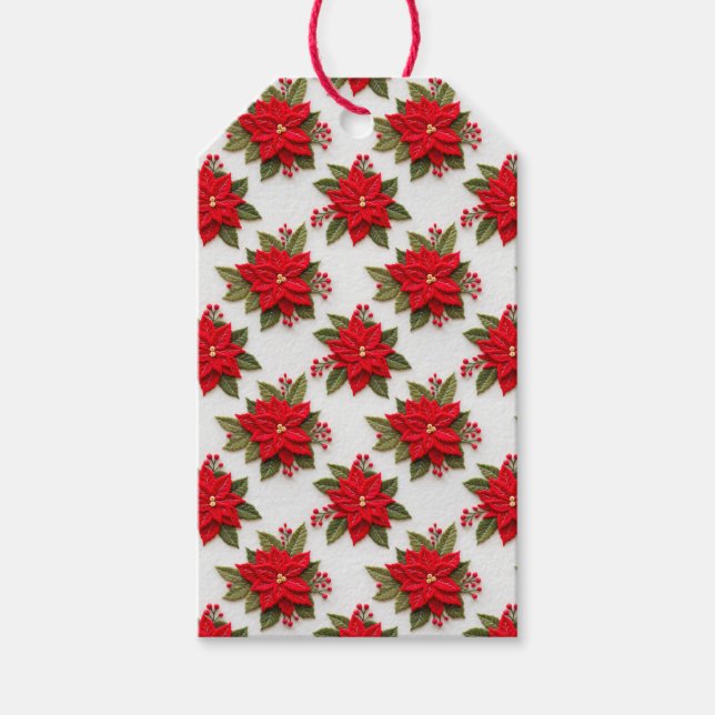 Etiqueta Para Presente Feriados de Natal do Poinsettia Needlework (Frente)