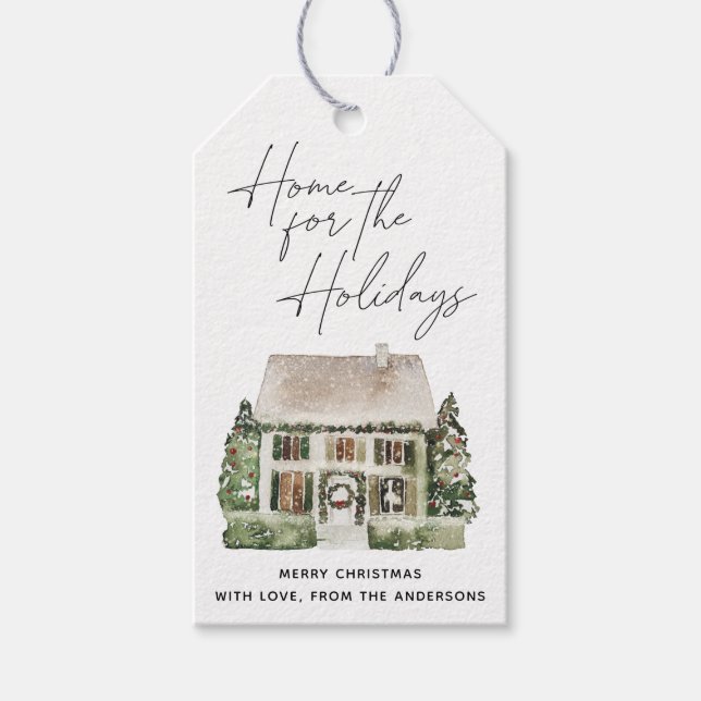 Etiqueta Para Presente Feriados Domésticos de Natal Russo com Aquarela (Frente)