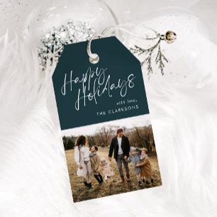 Etiqueta Para Presente Feriados felizes com Fotografias de Script Simples