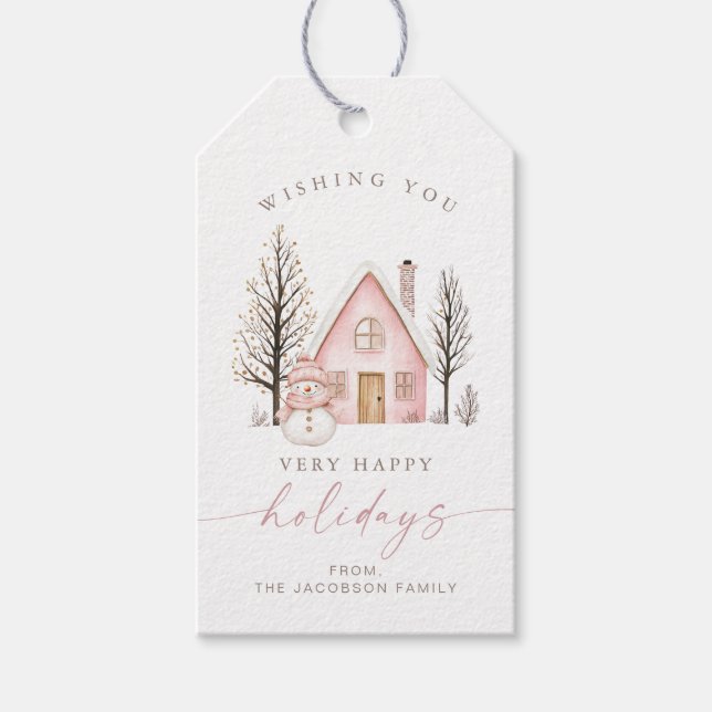 Etiqueta Para Presente Feriados Felizes da Casa Branca de Neve (Frente)