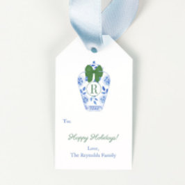 Etiqueta Para Presente Feriados felizes do Arco Verde do Pré-ppy Monogram