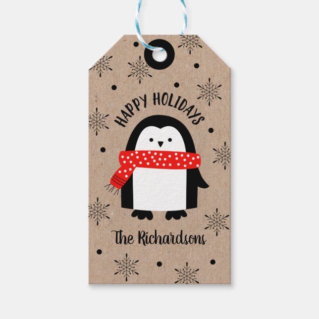 Etiqueta Para Presente Feriados felizes do Pinguim de inverno, um bom Nat (Frente)