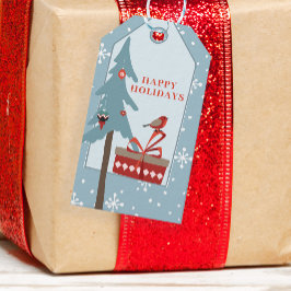 Etiqueta Para Presente Feriados felizes do pinheiro rústico da floresta d