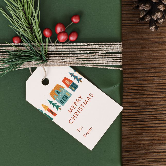 Etiqueta Para Presente Férias da Retro House (Retro Holiday Houses Gift Tags)