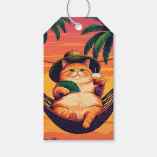 Etiqueta Para Presente Férias De Gato De Verão, Retro Engraçado