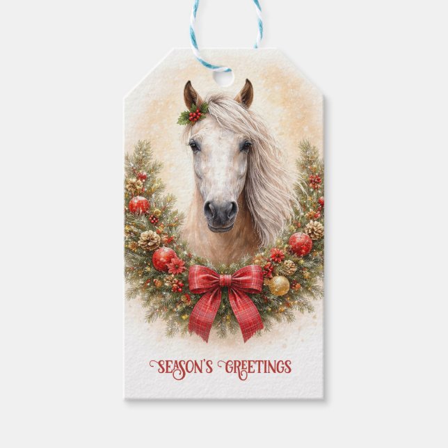 Etiqueta Para Presente Férias de Natal Cavalo Bonito e Grinalda (Frente)