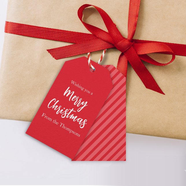 Etiqueta Para Presente Férias de Natal Simples Vermelho Listrado Minimali (Criador carregado)