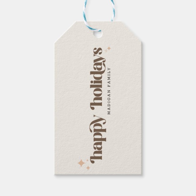 Etiqueta Para Presente Férias Felizes Família Script Retro Natal (Frente)