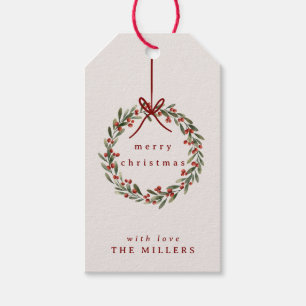 Etiqueta Para Presente Ferida foliar de Natal com arco vermelho