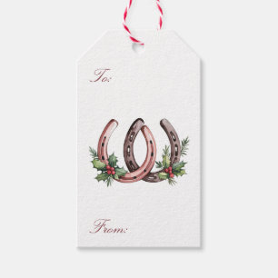 Etiqueta Para Presente Ferradura de Natal Personalizada com Azevinho e Fr