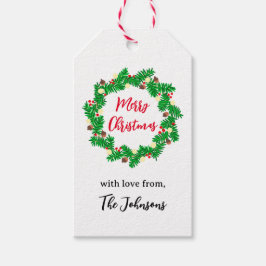 Etiqueta Para Presente Fesath Wreath Merry Christmas Custom Name