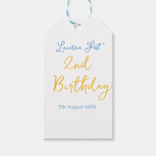 Etiqueta Para Presente fest 2º aniversário nome data amarelo azul boho cr