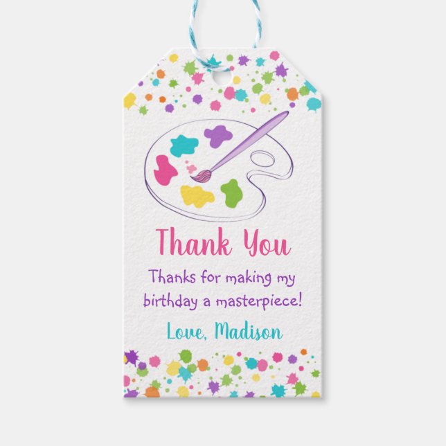 Etiqueta Para Presente Festa Arte Arco-Íris Aniversário Obrigado (Frente)