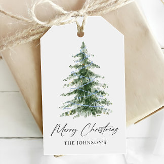 Etiqueta Para Presente Festa da Árvore de Natal Azul Aquarela