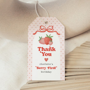 Etiqueta Para Presente Festa de 1º Aniversário Berry First Morango Bow