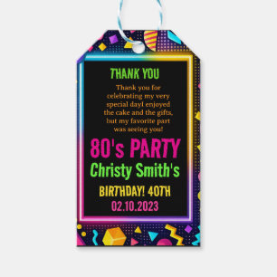 Etiqueta Para Presente Festa de Aniversário Adulto Retro Neon 80