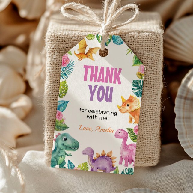 Etiqueta Para Presente Festa de aniversário Bonita De Dinossauros Obrigad (Criador carregado)