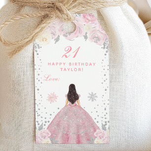Etiqueta Para Presente Festa de Aniversário da Princesa de Cabelo Castanh