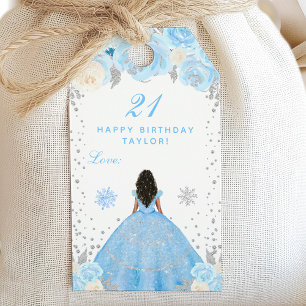 Etiqueta Para Presente Festa de Aniversário da Princesa de Pele Morena do