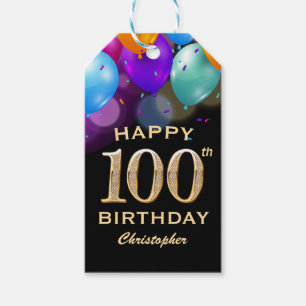 Etiqueta Para Presente Festa de Aniversário de 100 anos Balões Pretos e D