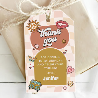 Etiqueta Para Presente Festa de Aniversário de 1 Ano Groovy Daisy Retro