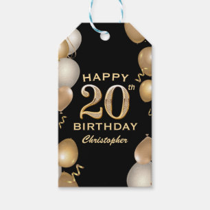 Etiqueta Para Presente Festa de Aniversário de 20 Anos Balões Pretos e Do