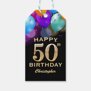 Etiqueta Para Presente Festa de Aniversário de 50 Anos Balões Pretos e Do