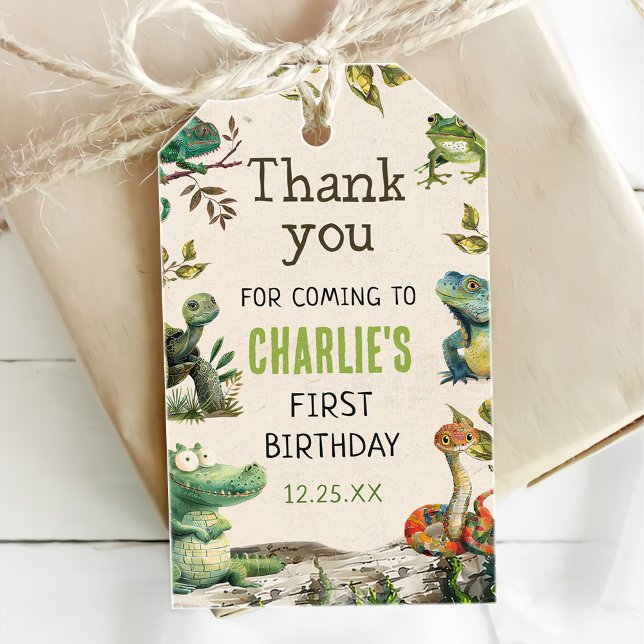 Etiqueta Para Presente Festa de aniversário de Apresentação de Répteis (Criador carregado)