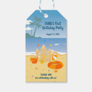 Etiqueta Para Presente Festa de aniversário de bebê menino na praia com c