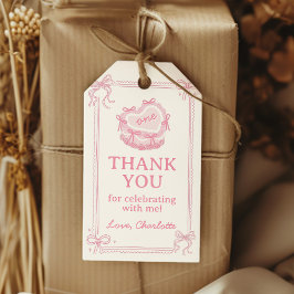 Etiqueta Para Presente Festa de aniversário de Bolo Rosa Arco Obrigado
