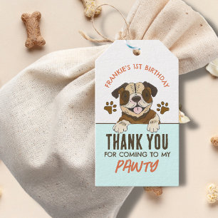 Etiqueta Para Presente Festa de Aniversário de Cachorrinho Bull Dog Obrig