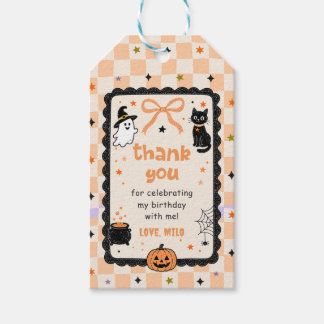 Etiqueta Para Presente Festa de Aniversário de Halloween com Xadrez Laran