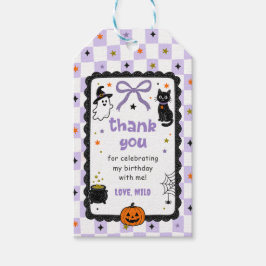Etiqueta Para Presente Festa de Aniversário de Halloween em Xadrez Roxo