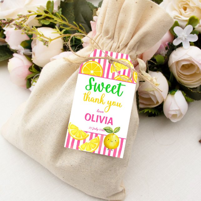 Etiqueta Para Presente Festa de aniversário de limonada rosa doce (Sweet one pink lemonade summer girls birthday party thank you favor gift tags)