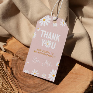 Etiqueta Para Presente Festa de aniversário de margarida rosa esbranquiça