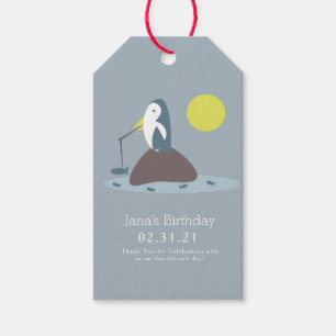 Etiqueta Para Presente Festa de Aniversário de Pesca de Pinguim Fofo
