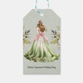 Etiqueta Para Presente Festa de aniversário de Quinceanera verde e rosa