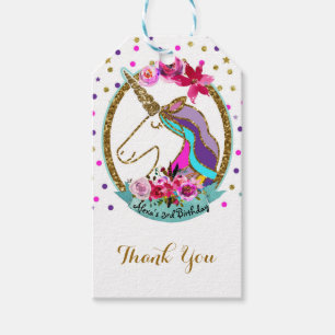 Etiqueta Para Presente Festa de Aniversário de Unicórnio com Pontos de Pu