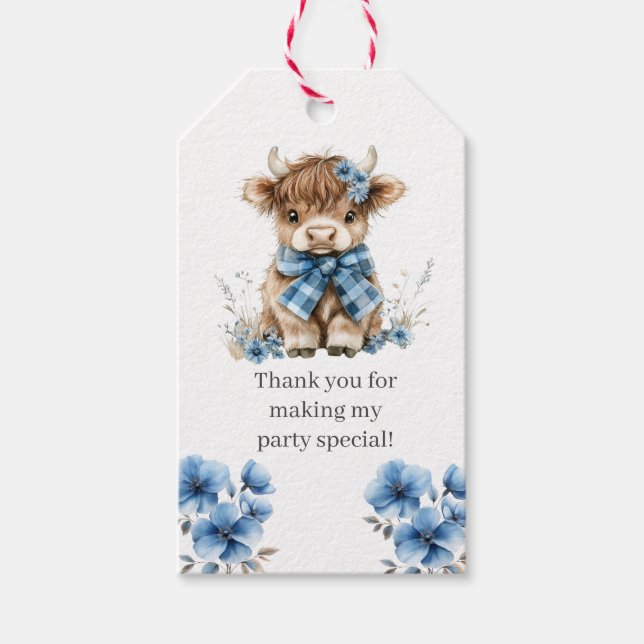 Etiqueta Para Presente Festa de aniversário de Vaca Azul Highland (Frente)