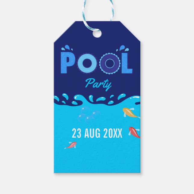 Etiqueta Para Presente Festa de Aniversário de Verão na Piscina Azul Real (Frente)