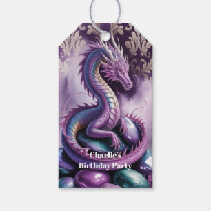 Etiqueta Para Presente Festa de Aniversário do Dragão Gótico Roxo Obrigad