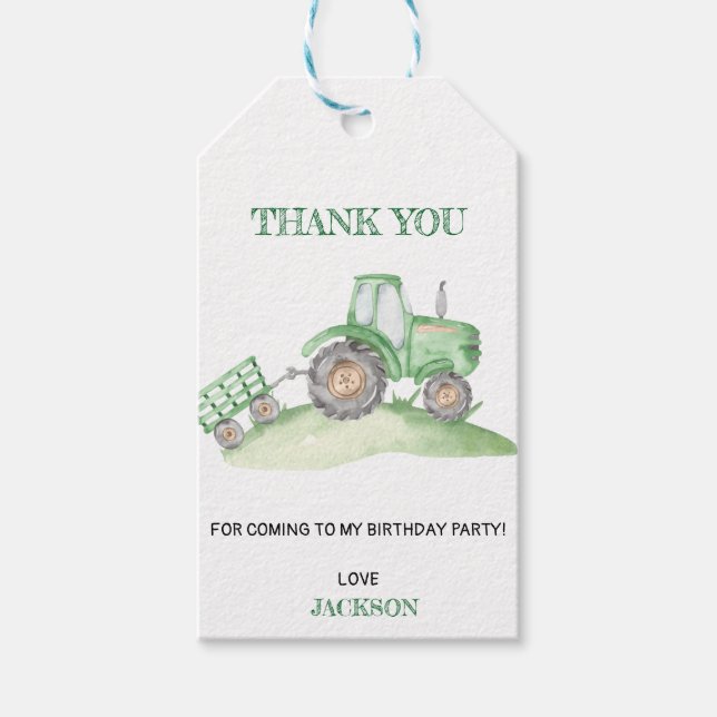 Etiqueta Para Presente Festa de aniversário do Trator Verde (Frente)