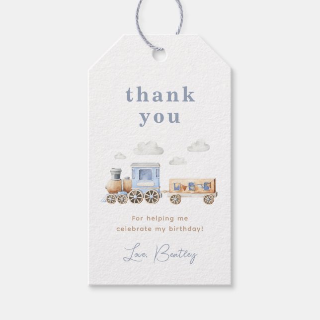 Etiqueta Para Presente Festa de aniversário do trem Obrigado (Frente)