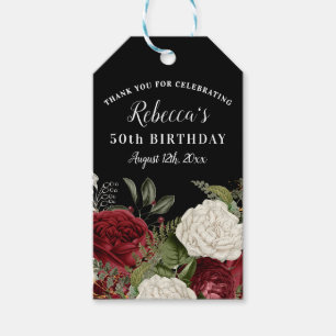 Etiqueta Para Presente Festa de aniversário Elegante Rosa vermelha 50th
