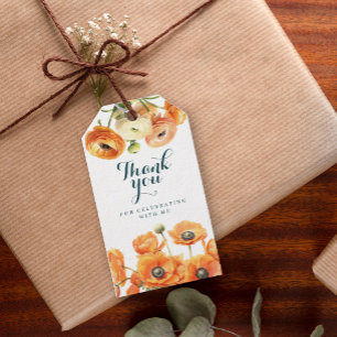 Etiqueta Para Presente Festa de aniversário Floral Russo Laranja Branco