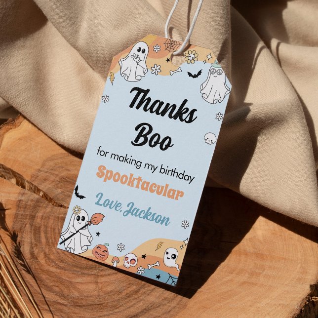 Etiqueta Para Presente Festa de aniversário Groovy Ghost Boo Obrigado (Criador carregado)
