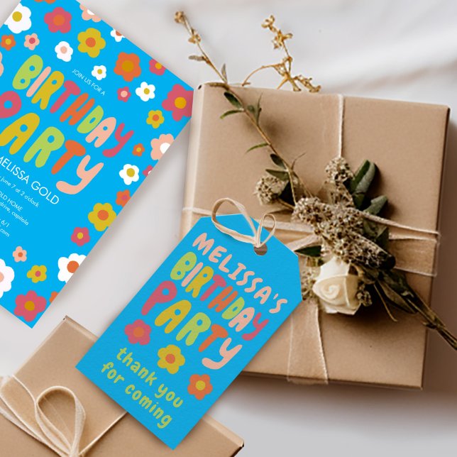 Etiqueta Para Presente FESTA DE ANIVERSÁRIO Groovy Manchada PERSONALIZADA (BIRTHDAY PARTY Groovy Daisies Handlettered COLORFUL CUSTOM Gift Tags - add your own text )