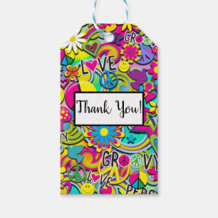 Etiqueta Para Presente Festa de aniversário Groovy retro do amor dos ano