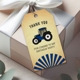 Etiqueta Para Presente Festa de Aniversário Infantil Trator Azul Fazenda